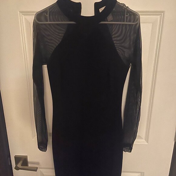 Joseph Ribkoff Mesh Long-Sleeved Black Midi Dress - Picture 1 of 3